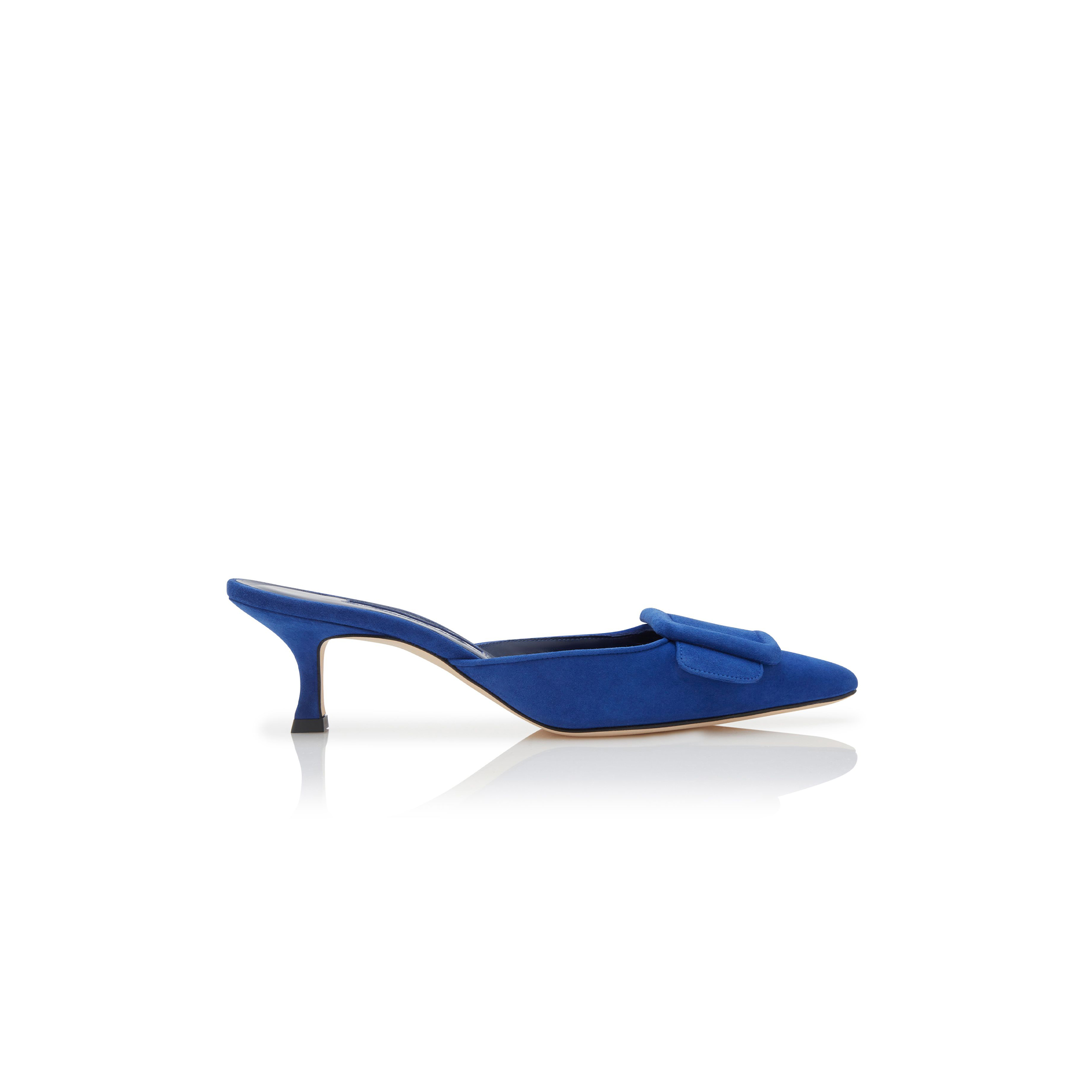 MANOLO BLAHNIK MAYSALE BLUE SUEDE BUCKLE DETAIL MULES 9XX-0246-0026